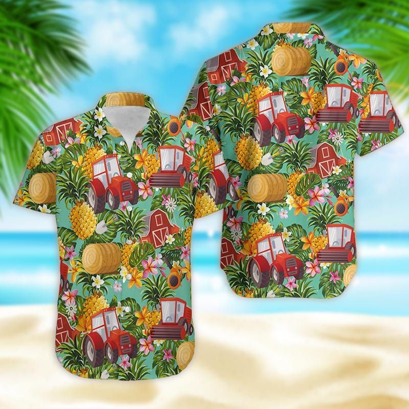 Felacia [Hawaii Shirt] Farmer Pineapple Tropical Hawaiian Aloha Shirts-ZX1312